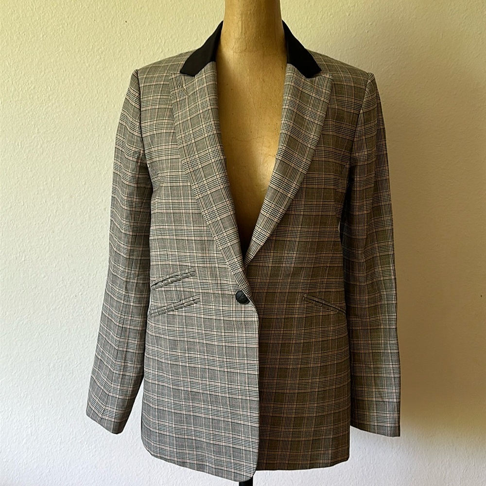 Rag & Bone Plaid Blazer with Black Collar